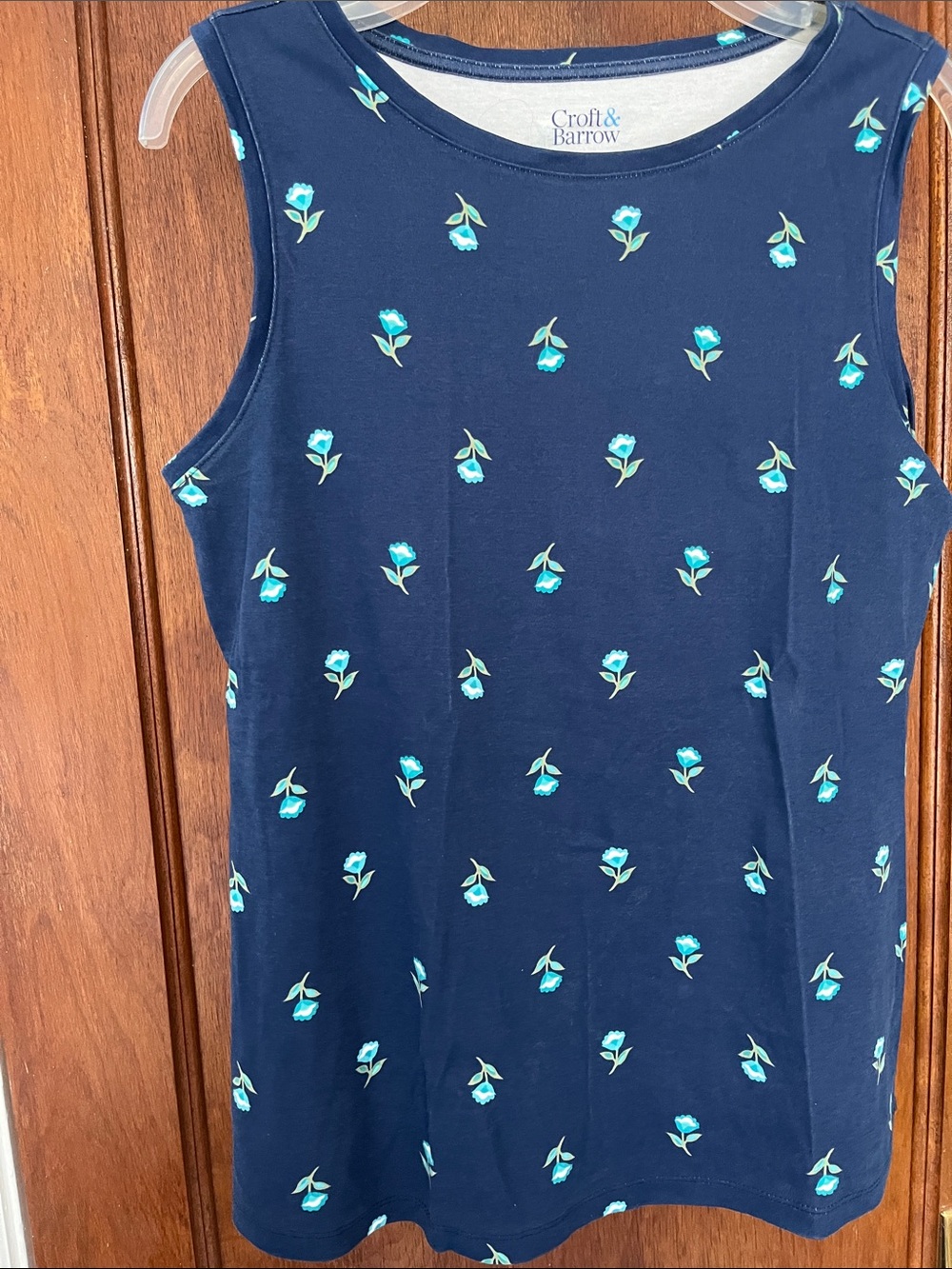 Croft & Barrow Navy Tank with Teal Floral Print